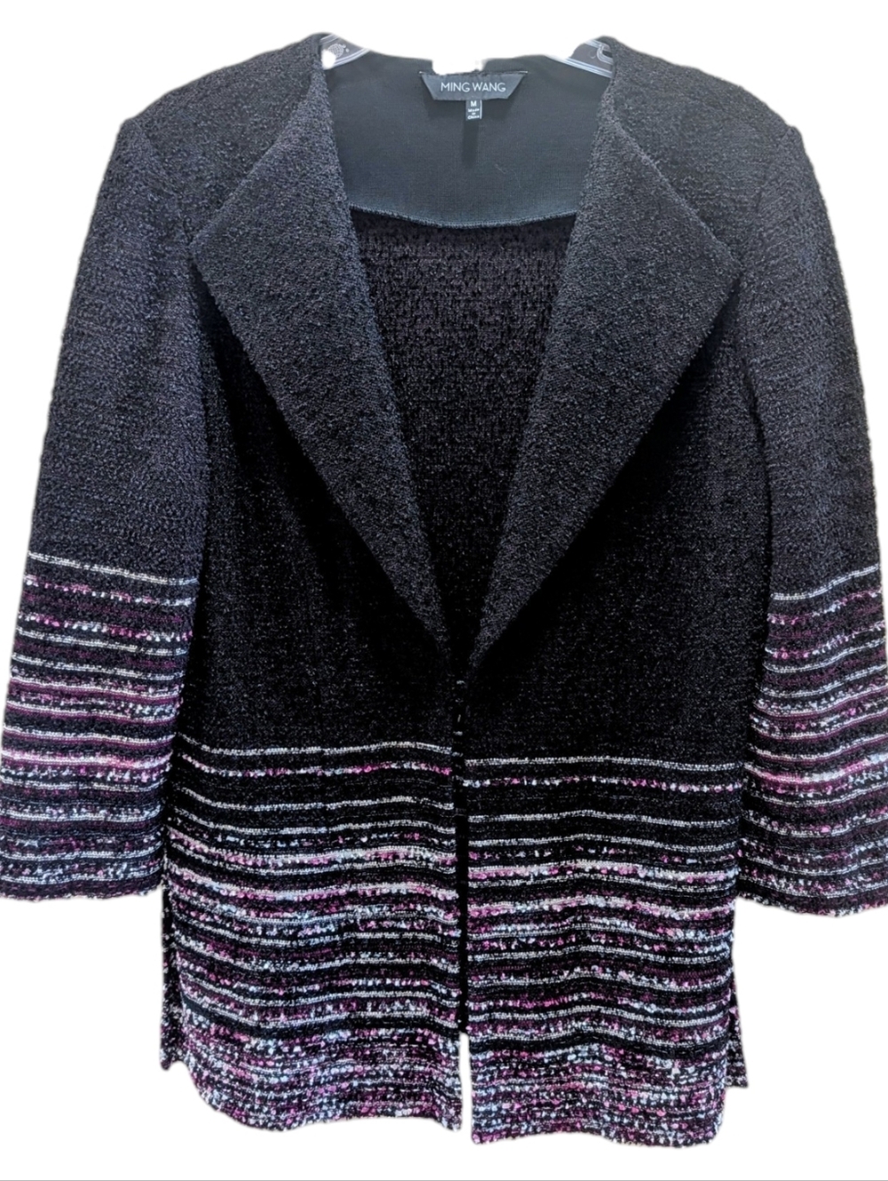 Ming Wang Black Bouclé Jacket with Purple Accent Medium